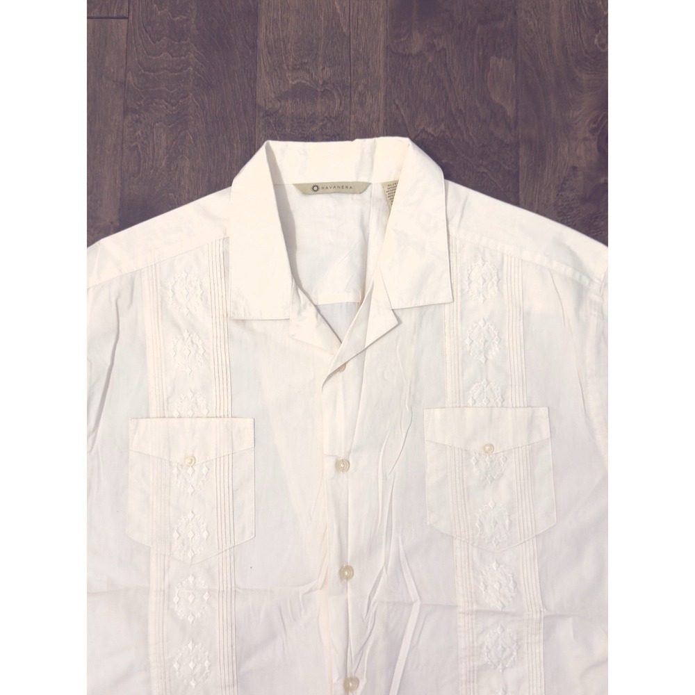 VTG Havanera Mens White Button Down Short Sleeve Hawaiian Shirt Size‎ XL Pockets